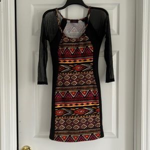 Annabelle Patterned Dress with Mesh Sleeved